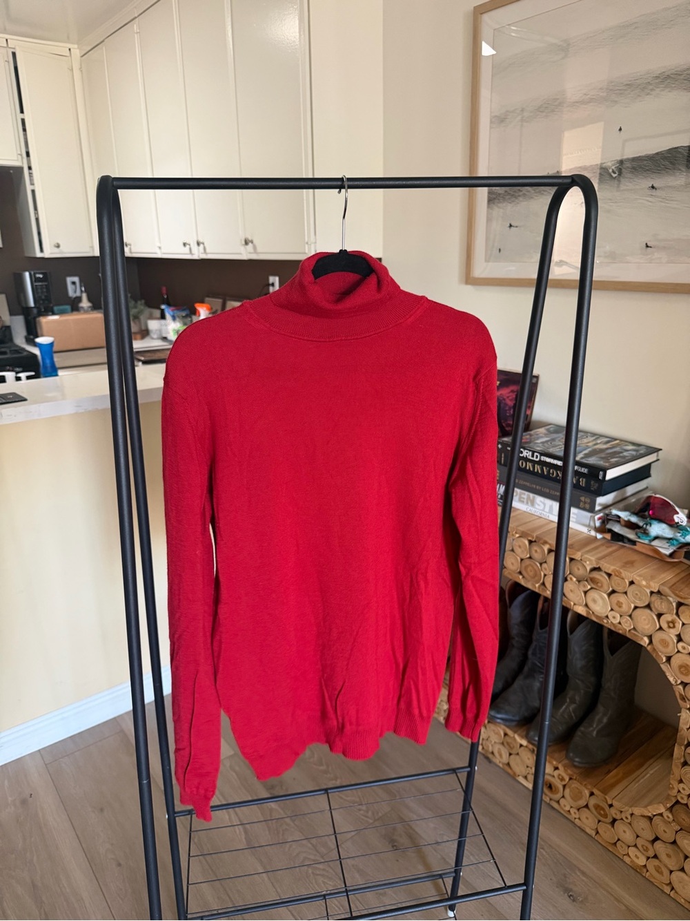 Zara Man Basic Red Turtleneck Knit Sweater Long Sleeve Holiday Size XL